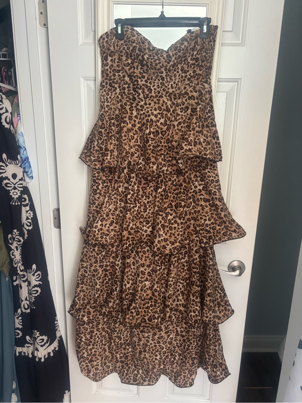 Better Be Leopard Print Tiered Ruffle Strapless Dress - Tan & Brown